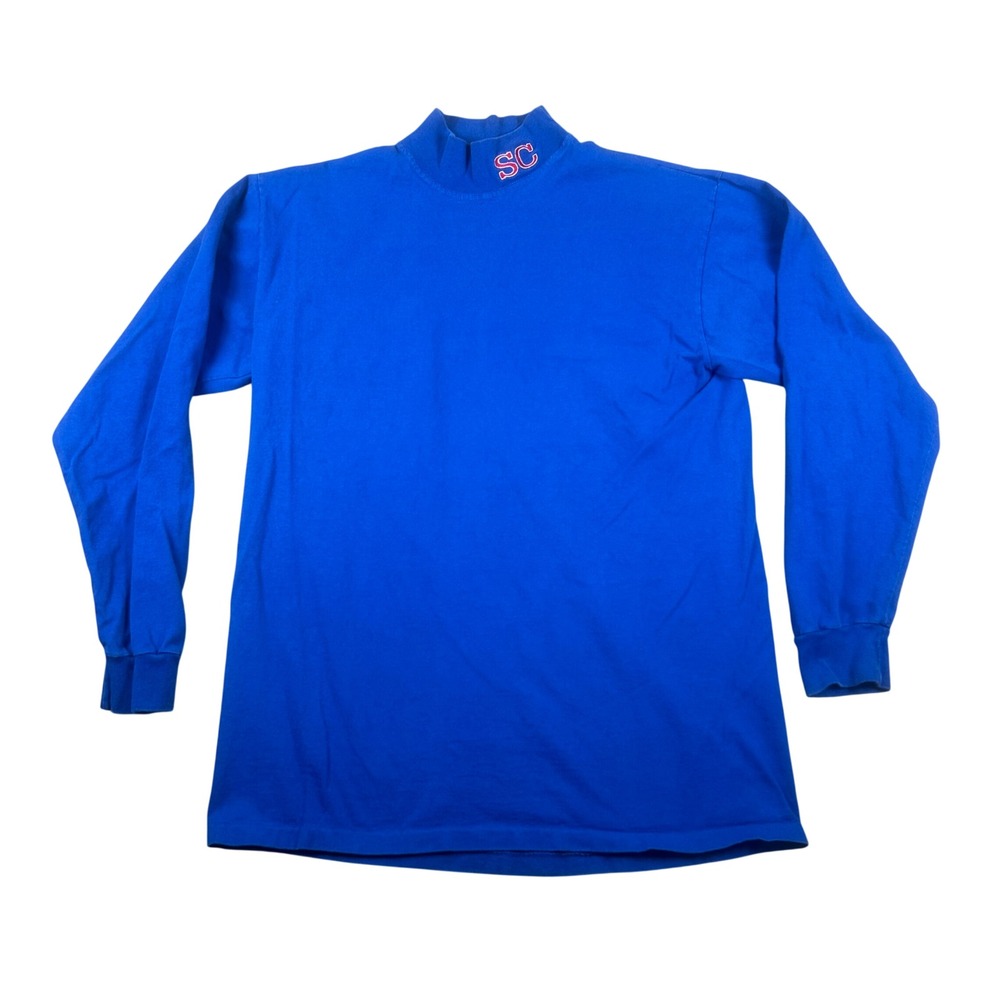 Vintage Eagle USA Men Large Royal Blue Mock Neck Long Sleeve T-Shirt USA Made SC